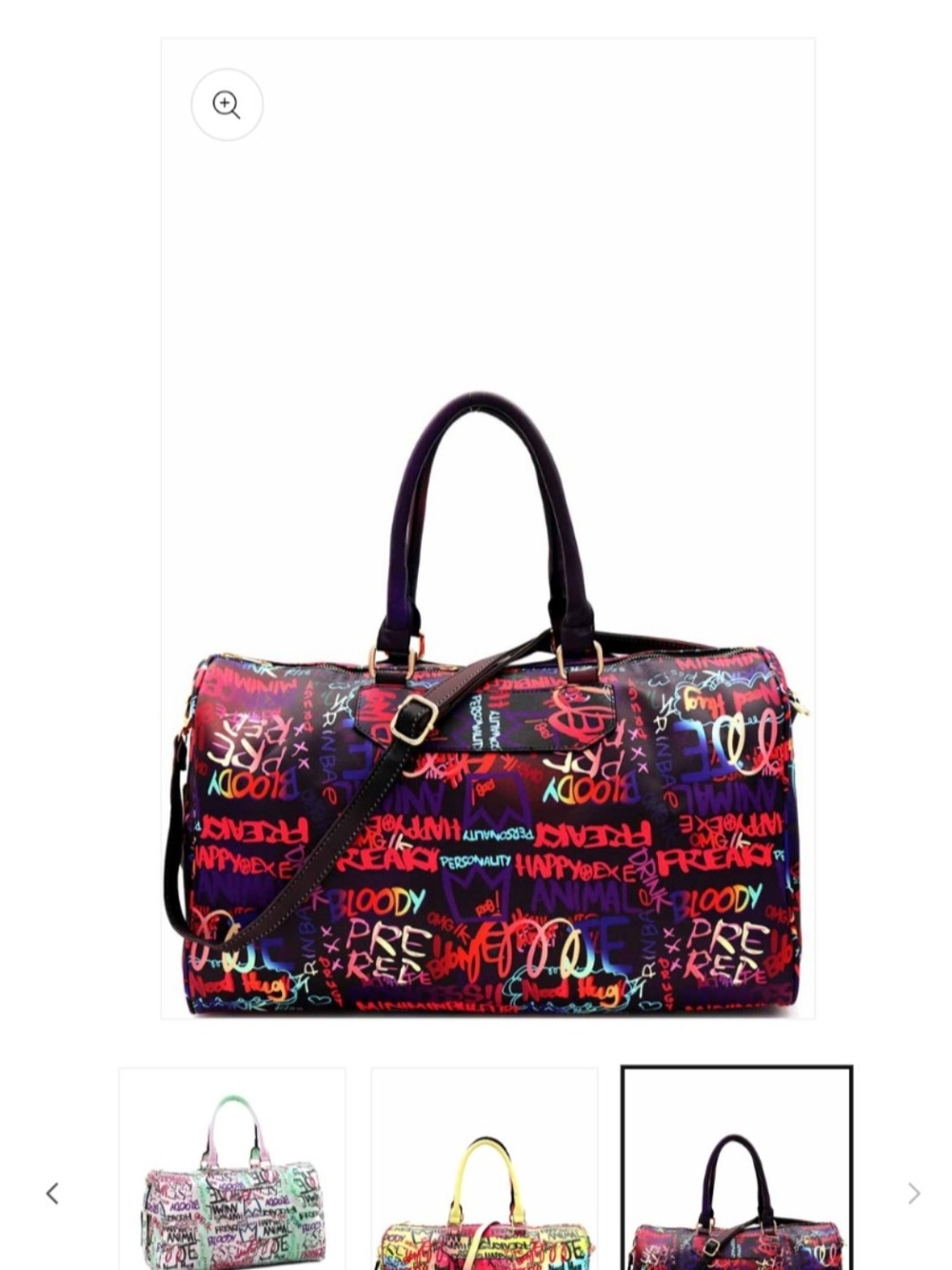 Trendy Multicolor Graffiti Print Weekender Duffle Bag, NWT